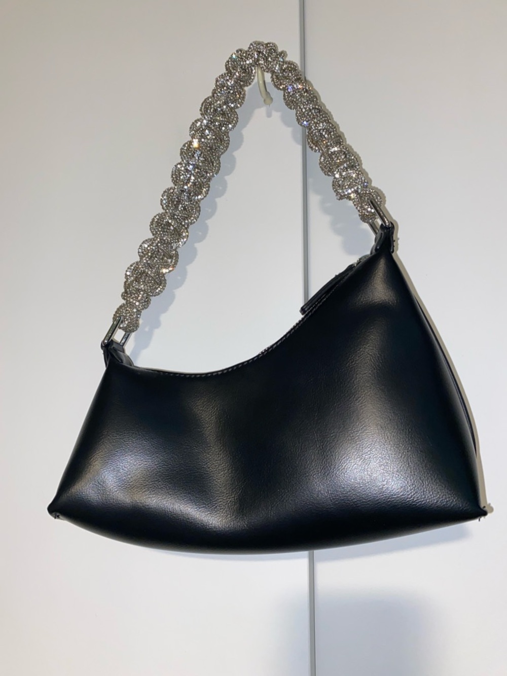 Madison West Black Shoulder Bag with Crystal Strap - Picture 3 of 6